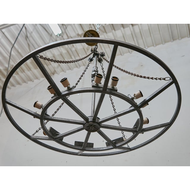 Metal Large French Industrial Iron Chandelier With 12 Lights, Circa 1920 - Us Wired For Sale - Image 7 of 18