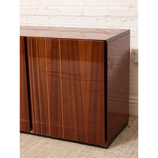Vintage Italian High-Gloss Wood Three-Door Credenza For Sale - Image 10 of 12