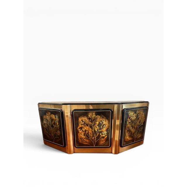 Mid-Century Modern 1970s Bernhard Rohne for Mastercraft "Tree of Life" Acid Etched Brass and Inlaid Sideboard For Sale - Image 3 of 14