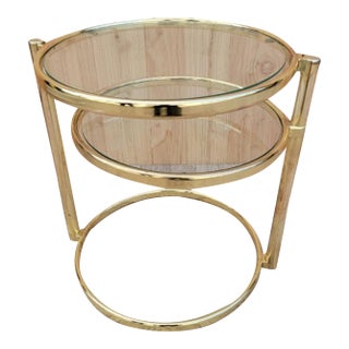 Mid Century Modern Milo Baughman Style 2 Tier Brass and Glass Coffee Table For Sale