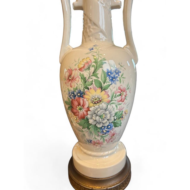 1940s Vintage Porcelain Multi-Color Floral Lamp For Sale - Image 4 of 5