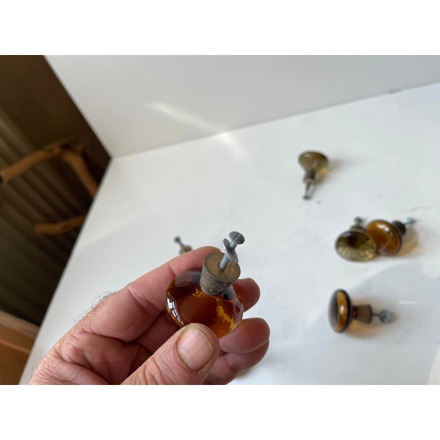 Olive Vintage Swedish Green and Amber Glass Knobs, 1960s, Set of 10 For Sale - Image 8 of 11