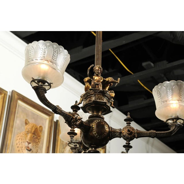 19th Century French Three-Light Bronze and Baccarat Style Chandelier With Cherubs For Sale - Image 10 of 13
