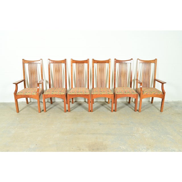 Mission Stickley Arts & Crafts Cherry Wood High Back Spindle Dining Chairs, Set of Six For Sale - Image 3 of 15