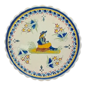 Vintage Quimper Floral & Woman W/Pipe Plate