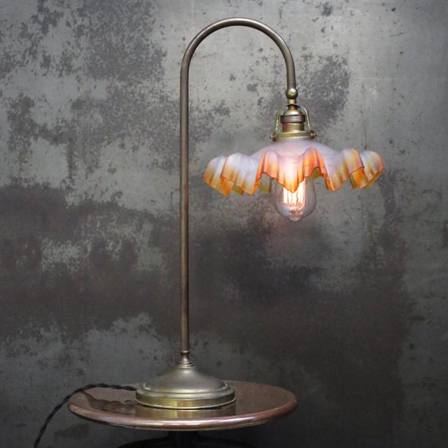 French glass, brass desk light / table lamp 2,5 meter black cotton wire, plug and switch available with uk / us plug e27 /...