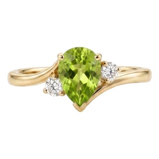 Peridot Pear Shape Ring in 18k Gold Plated | Green Gemstone Toi Et Moi Inspired Ring Us 7 For Sale