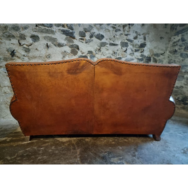 Vintage Leather Moustache Sofa, France, 1940s-1950s For Sale - Image 4 of 17