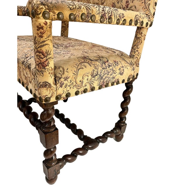 Beige Early 19th Century English Barley Twist Walnut Armchair For Sale - Image 8 of 12