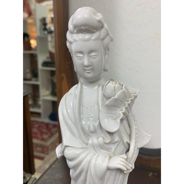 Japanese Vintage Blanc De Chine Guanyin Porcelain Statue For Sale - Image 3 of 11