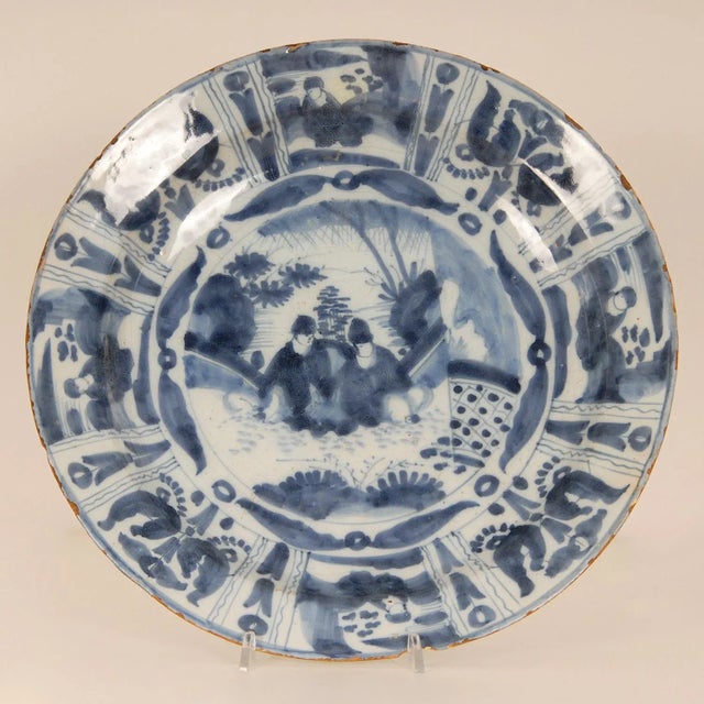 17th Century Delft Plate Chinoiserie Wanli Style Blue and White Delftware Charger Earthenware Tariff Free Delivery For Sale - Image 12 of 12