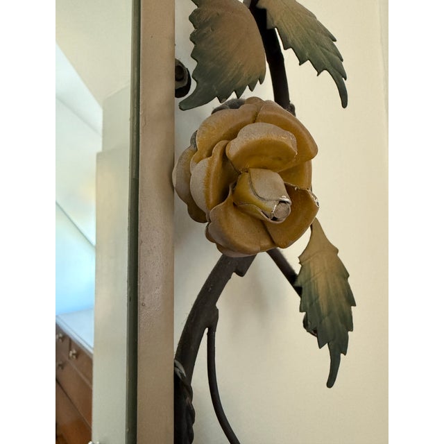Mid 20th Century Vintage Floral Metal Wall Mirror With Sculptural Vine Frame For Sale - Image 5 of 6