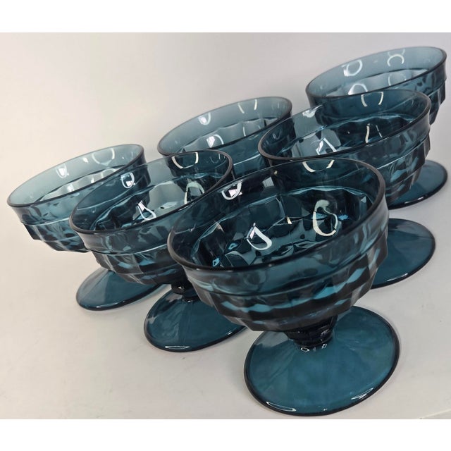 Late 20th Century Vintage Aquamarine Honeycomb Champagne Coupes- Set of Six For Sale - Image 5 of 13