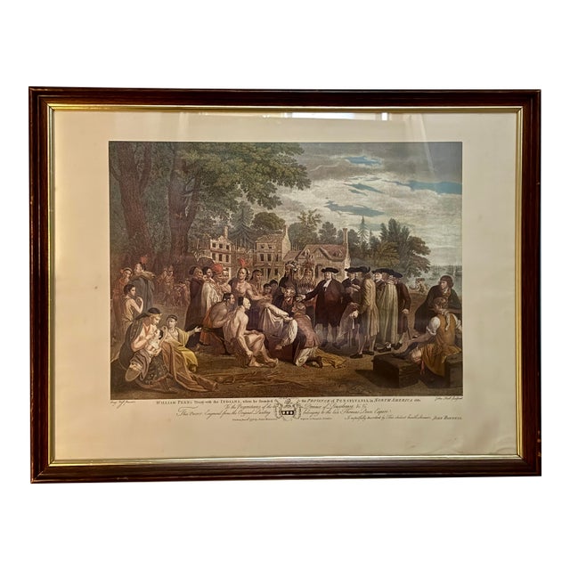 Antique Hand-Colored Engraving “William Penn’s Treaty With the Indians” After Benjamin West, 19th Century Reproduction For Sale
