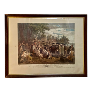 Antique Hand-Colored Engraving “William Penn’s Treaty With the Indians” After Benjamin West, 19th Century Reproduction