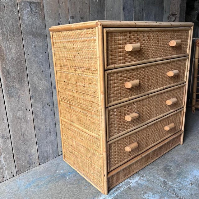 Wood Vintage Bamboo and Cane Chest of Drawers For Sale - Image 7 of 10