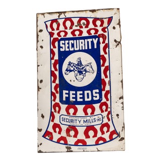 Vintage Security Feeds Porcelain Advertising Sign by Post Sign Co. For Sale