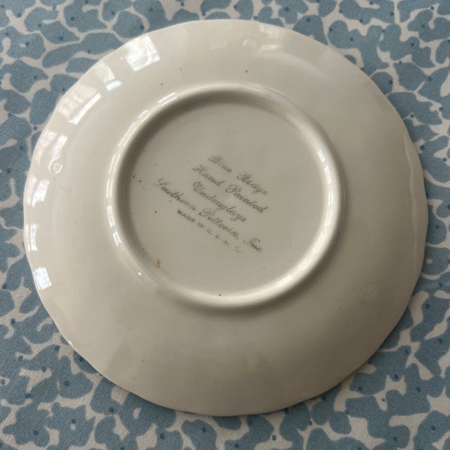 1930s Antique Blue Ridge Southern Potteries Hand Painted Blue and White Flower Small Plates - Set of 8 For Sale - Image 5 of 6