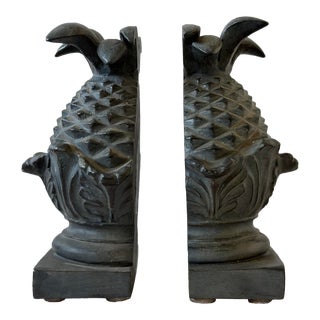 Contemporary Hand Cast Bonded Marble Pineapple Bookends - a Pair For Sale