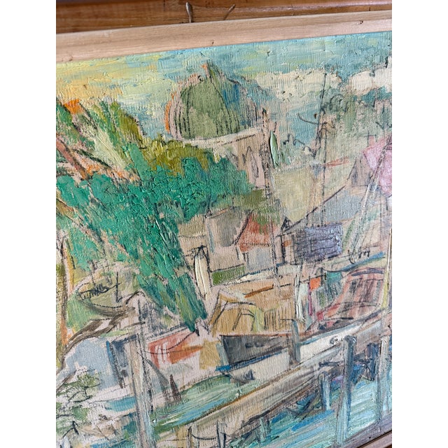 1950s Vintage Boat Harbor Marina Painting Helen Silesky 1959 For Sale - Image 5 of 12