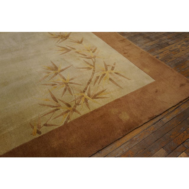 Early 20th Century 1920s Ivory Foliate Modern Antique Chinese Art Deco Rug 9' X 11'6" Hand Knotted Wool Carpet For Sale - Image 5 of 6