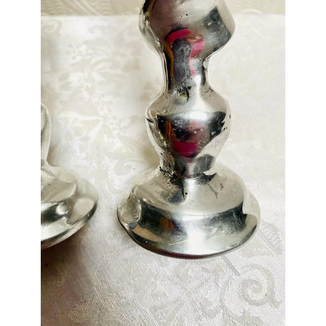 Pair of Vintage Hand Made Twisted Silver Candleholders Made in Mexico For Sale - Image 6 of 8
