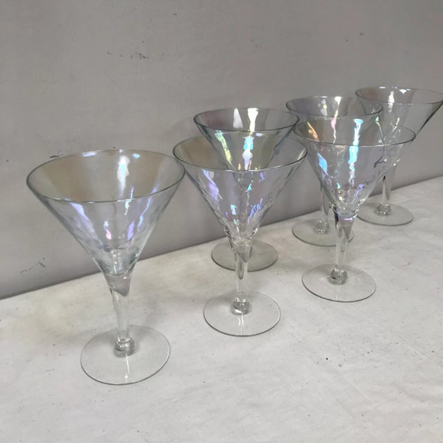 1960s Vintage Iridescent Stemmed Wine Glasses - Set of 6 For Sale - Image 5 of 6