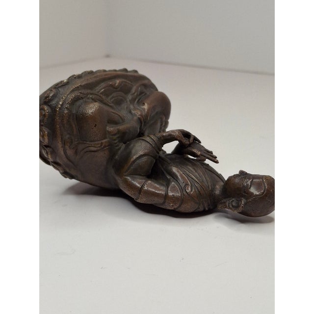 18thC Tibetan Bronze Lama Statue - Heavy 10oz Portrait Monk Dharmachakra Mudra For Sale In Boston - Image 6 of 18