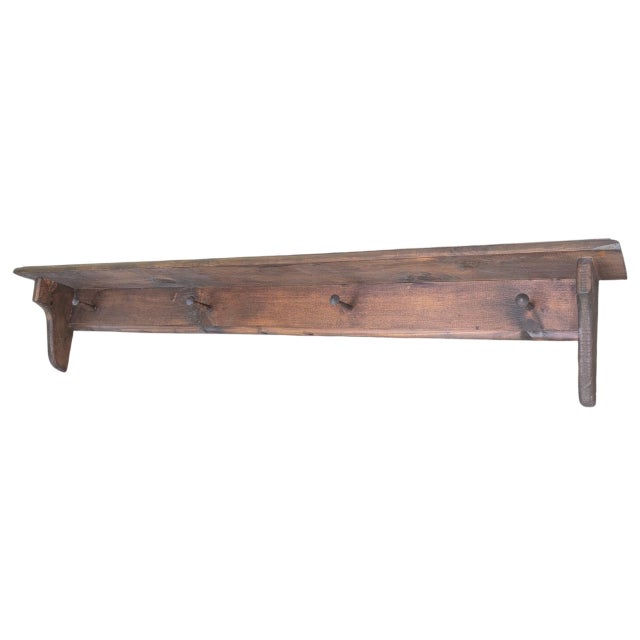 Vintage Farmhouse English Cottage Wooden Wall Shelf With Peg Hooks For Sale - Image 17 of 17