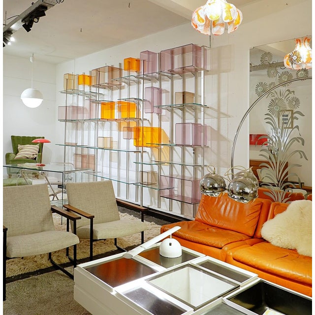 Mid-Century Modern Modular Wall Shelf in Brushed Metal, Glass and Acrylic, 1960s For Sale - Image 3 of 11
