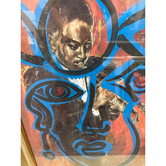 1970s 1970s Peter Keil Abstract Blue Jazz Portrait Painting For Sale - Image 5 of 6