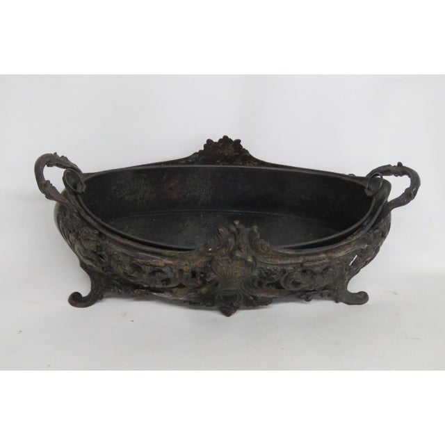 Metal Jardiniere Planter Rococo Style Scrollwork Footed Centerpiece Bowl 4957b For Sale - Image 16 of 18