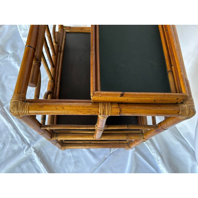 1960s Vintage Faux Bamboo Bar Cart/Magazine Rack With Ebonized Wood Shelves For Sale - Image 5 of 13