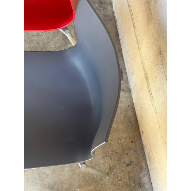 Red Philippe Starck Plastic and Metal Stacking Chairs Set of 3 1990s For Sale - Image 8 of 10