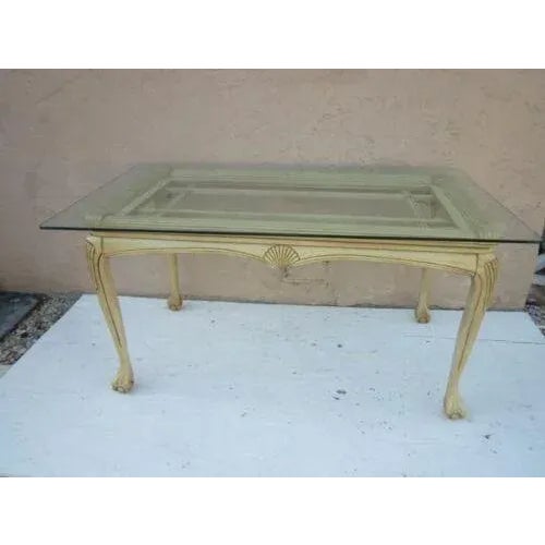 Tan 1980s Thomasville Chippendale Style Ball and Claw Wood Dining Room Table with Glass Top For Sale - Image 8 of 13