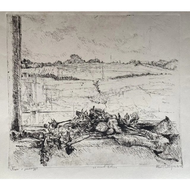 Dry Flowers in the Landscape is a beautiful etching, realized by the Italian artist, Mario Bellagamba, in 1968s. Hand-...