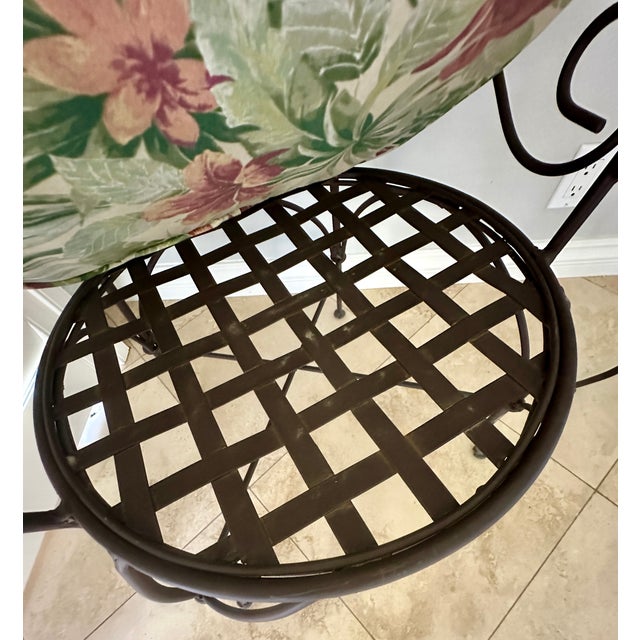 Vintage Wrought Iron Dorothy Draper Style Bistro Table & 2 Peacock Chairs For Sale - Image 10 of 11