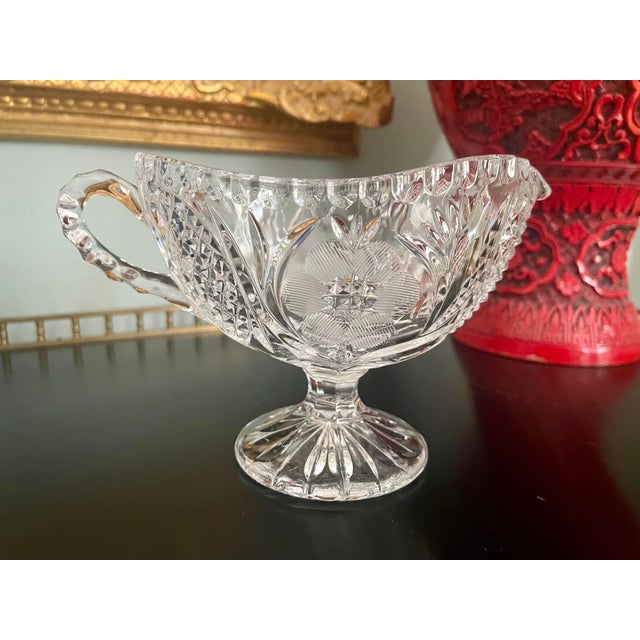 Vintage Clear Crystal Etched Floral Gravy Boat For Sale - Image 4 of 9