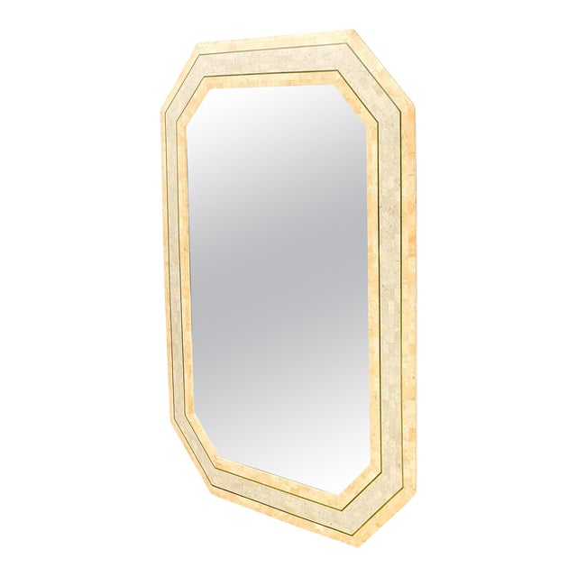 Tessellated Frame Octagonal Rectangle Shape Brass Inlay Wall Mirror For Sale