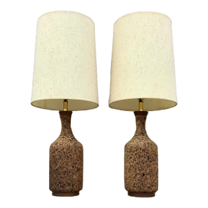 Mid 20th Century Mid Century Cork Table Lamps, a Pair