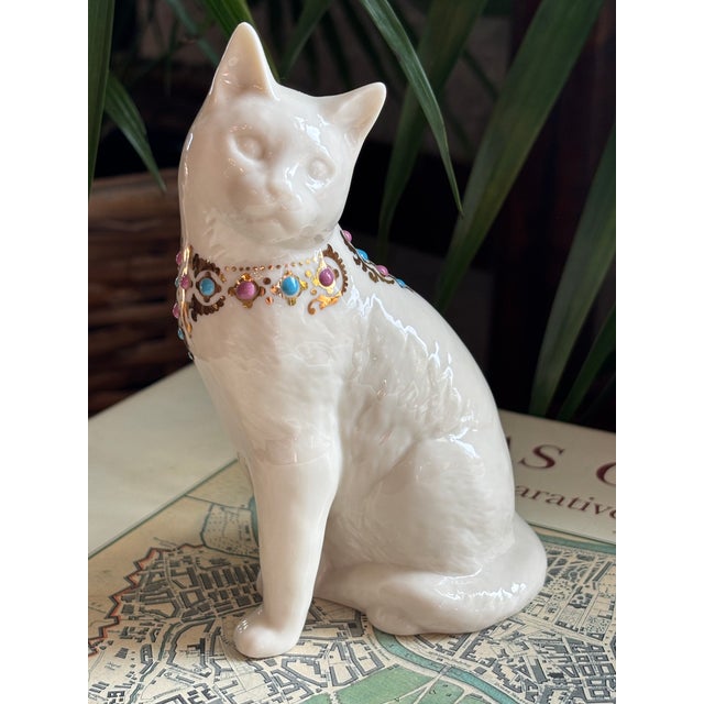 White Vintage Lenox Ivory Bone China 24k Gold Jeweled Cat Figurine For Sale - Image 8 of 8