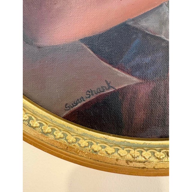 Farmhouse 1990s Oil Painting the Quilter Portrait Signed Oval Gold Frame For Sale - Image 3 of 8