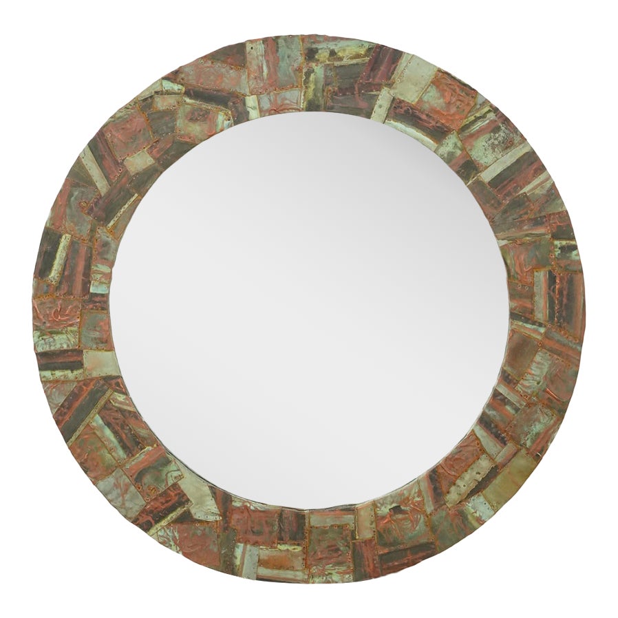 Handcrafted 32.75 in Round Copper Collage Art Wall Mirror | Chairish