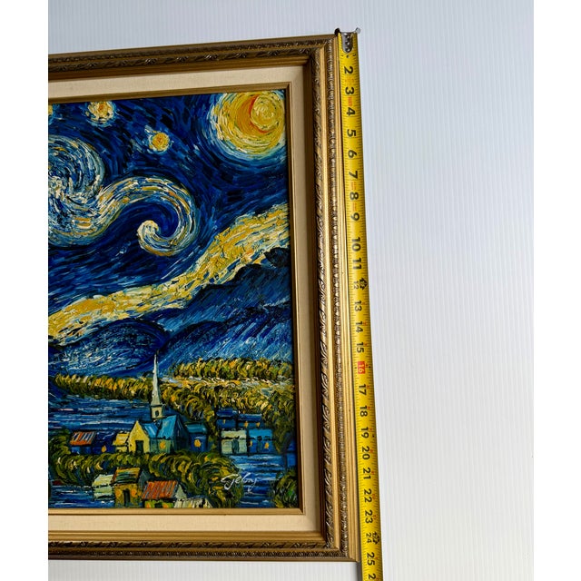 Late 20th Century Oil on Canvas After Van Gogh “The Starry Night” For Sale - Image 15 of 16