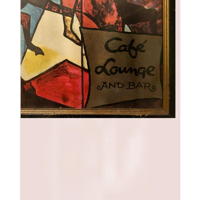 Vintage 1950s Abstract Mid-Century Modern Café Lounge & Bar Framed Print After Peter Ostuni Savoy Hotel Mural - Set of 2 For Sale In Santa Fe - Image 6 of 7