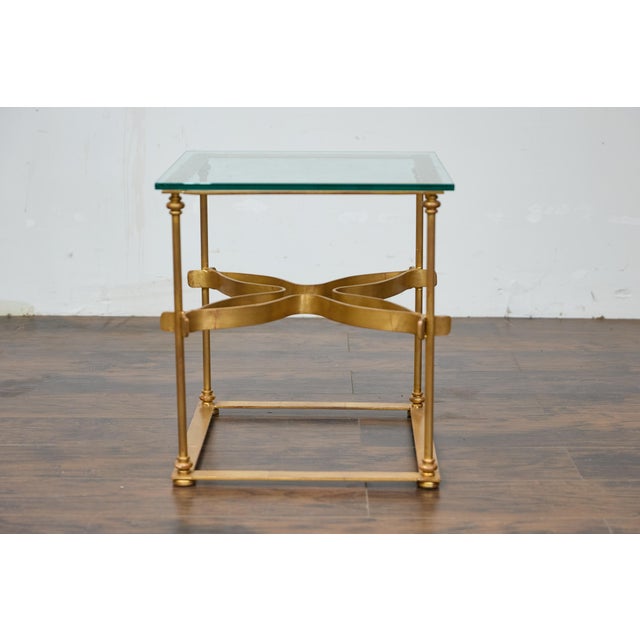 Midcentury Italian Gilt Metal Cocktail Table - Glass Top and Star Stretcher For Sale In Atlanta - Image 6 of 12