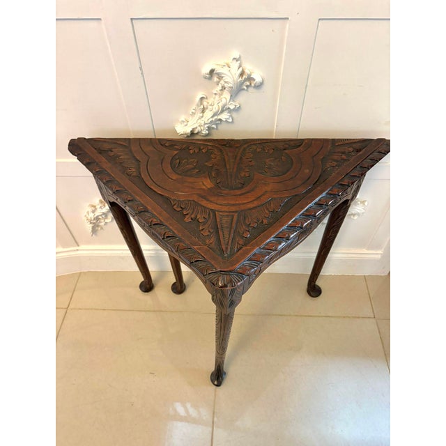Antique George III Carved Mahogany Folding Corner Table, 1800 For Sale - Image 4 of 15