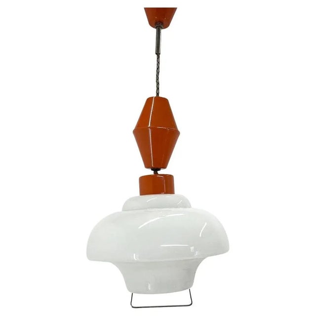 Beige Pull-Down Pendant Light, Czechoslovakia, 1950s For Sale - Image 8 of 8