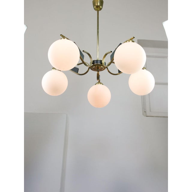 Mid-Century Modern Italian Brass and Opaline Chandelier, 1960 For Sale - Image 10 of 18