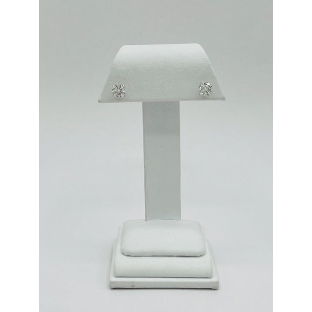 Gia 1 Carat Each Round Diamond Bezel Stud Earrings in 18k White Gold, A Pair For Sale In Los Angeles - Image 6 of 8